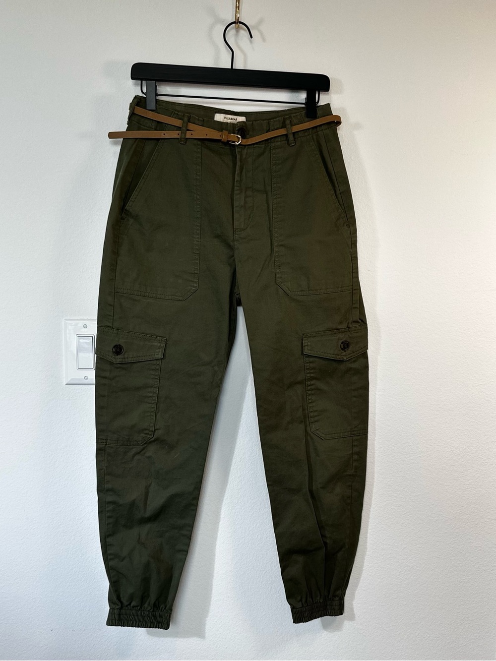 PULL&BEAR Olive Green Cargo Jogger Pants Belted US 4